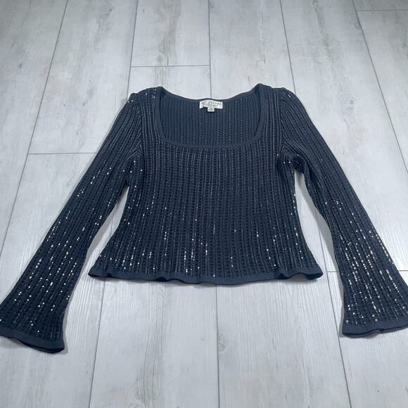 VTG St. John Evening Black Long Flared Sleeve Sequins Size 12 Holiday - Picture 1 of 12